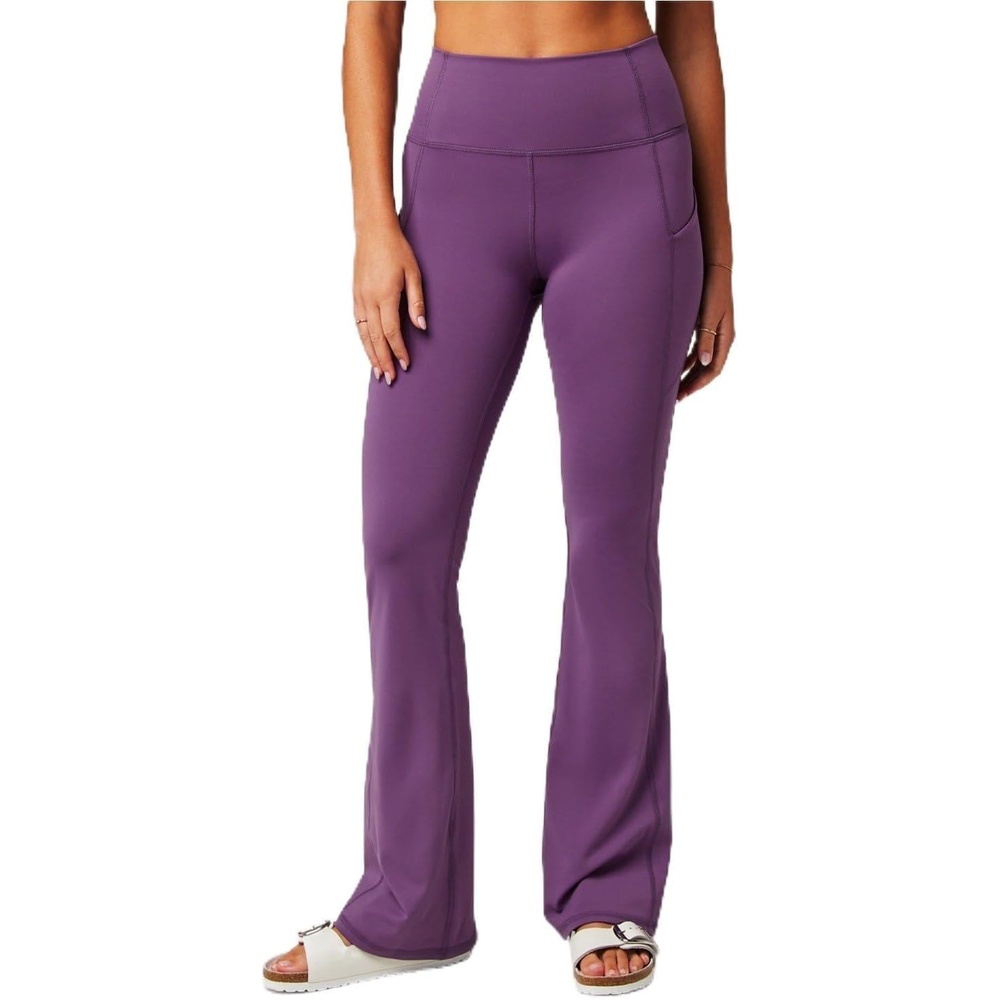 image:imageFabletics Womens Oasis Pureluxe HighWaisted Kick Flare Light Compression Buttery SoftPurple Mystique