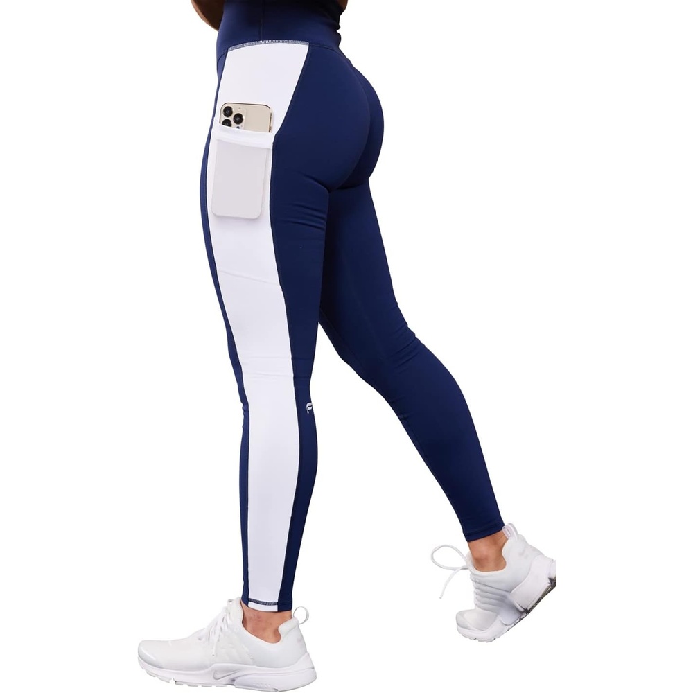 image:imageFabletics Womens OnTheGo PowerHold HighWaisted Legging Workout Yoga Maximum Compression FlatteringCollegiate NavyClassic White