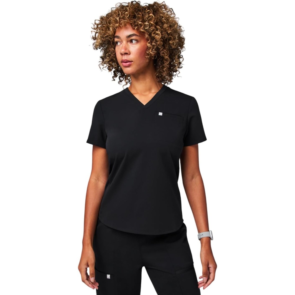 image:imageFabletics Womens Vital 1Pocket Scrub Top  MotionTech WrinkleResist Chest Pocket AntiShrink SemiSlim FitBlack