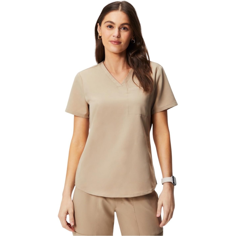 image:imageFabletics Womens Vital 1Pocket Scrub Top MotionTech WrinkleResist Chest Pocket AntiShrink SemiSlim FitChai