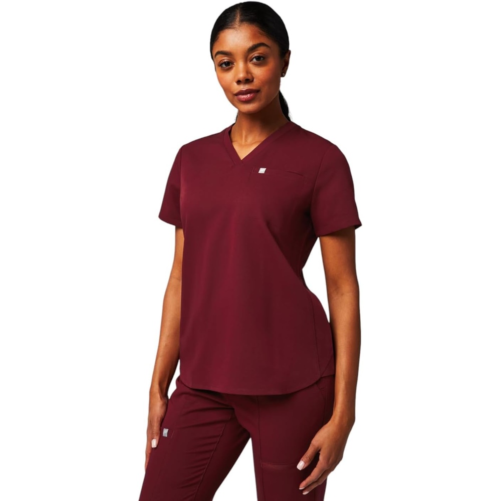 image:imageFabletics Womens Vital 1Pocket Scrub Top MotionTech WrinkleResist Chest Pocket AntiShrink SemiSlim FitWine