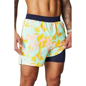 Fabletics Men’s The Fundamental Short II (Lined), Workout, Running, Training, Gym, Yoga, Ultra Lightweight(Peach Kiss Organic Blobs)