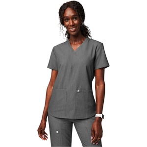 Fabletics Women’s Method 2-Pocket Scrub Top – MotionTech, 4-Way Stretch, Wrinkle-Resist, Anti-Shrink(Heather Grey)
