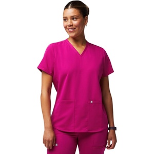 Fabletics Women’s Method 2-Pocket Scrub Top – MotionTech, 4-Way Stretch, Wrinkle-Resist, Anti-Shrink(Hibiscus)