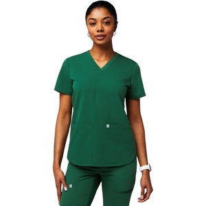 Fabletics Women’s Method 2-Pocket Scrub Top – MotionTech, 4-Way Stretch, Wrinkle-Resist, Anti-Shrink(Hunter Green)