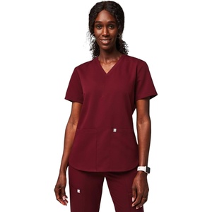 Fabletics Women’s Method 2-Pocket Scrub Top – MotionTech, 4-Way Stretch, Wrinkle-Resist, Anti-Shrink(Wine)
