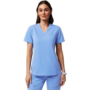 Fabletics Women’s Vital 1-Pocket Scrub Top – MotionTech, Wrinkle-Resist, Chest Pocket, Anti-Shrink, Semi-Slim Fit(Ceil Blue)