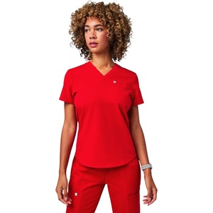 Fabletics Women’s Vital 1-Pocket Scrub Top – MotionTech, Wrinkle-Resist, Chest Pocket, Anti-Shrink, Semi-Slim Fit(Goji Red)