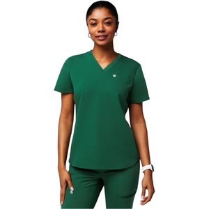 Fabletics Women’s Vital 1-Pocket Scrub Top – MotionTech, Wrinkle-Resist, Chest Pocket, Anti-Shrink, Semi-Slim Fit(Hunter Green)
