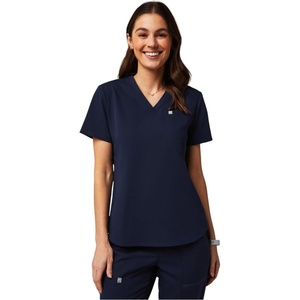 Fabletics Women’s Vital 1-Pocket Scrub Top – MotionTech, Wrinkle-Resist, Chest Pocket, Anti-Shrink, Semi-Slim Fit(Navy)