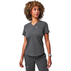 Fabletics Women’s Vital 1-Pocket Scrub Top – MotionTech, Wrinkle-Resist, Chest Pocket, Anti-Shrink, Semi-Slim Fit(Onyx)