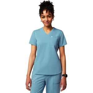 Fabletics Women’s Vital 1-Pocket Scrub Top – MotionTech, Wrinkle-Resist, Chest Pocket, Anti-Shrink, Semi-Slim Fit(Wave)