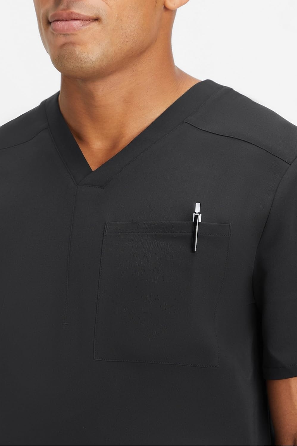 image:imageFabletics Mens Helix 1Pocket Scrub Top MotionTech WrinkleResist Chest Pocket AntiShrink SemiSlim FitBlack