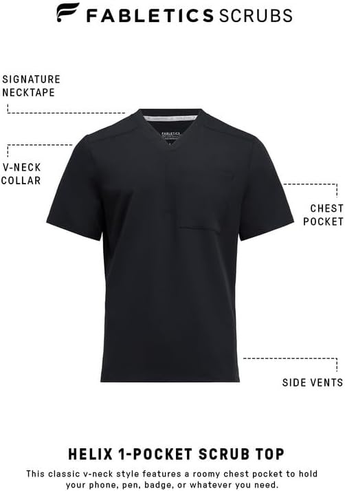 image:imageFabletics Mens Helix 1Pocket Scrub Top MotionTech WrinkleResist Chest Pocket AntiShrink SemiSlim FitBlack