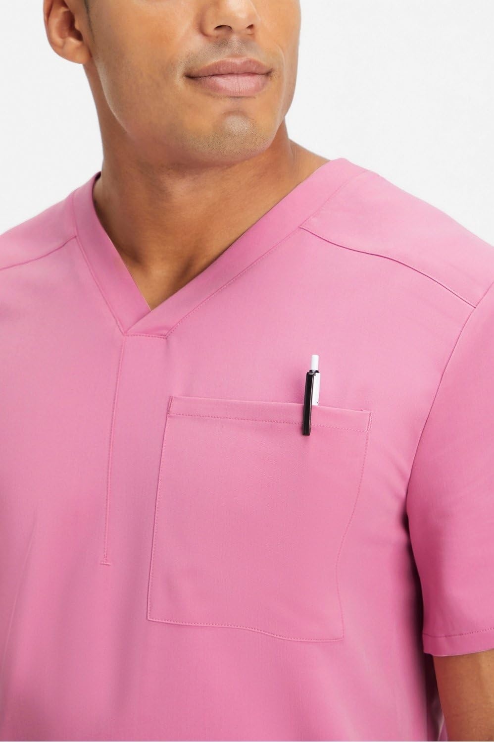 image:imageFabletics Mens Helix 1Pocket Scrub Top MotionTech WrinkleResist Chest Pocket AntiShrink SemiSlim FitCashmere Pink