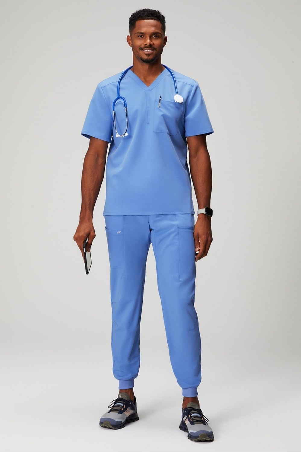 image:imageFabletics Mens Helix 1Pocket Scrub Top MotionTech WrinkleResist Chest Pocket AntiShrink SemiSlim FitCeil Blue