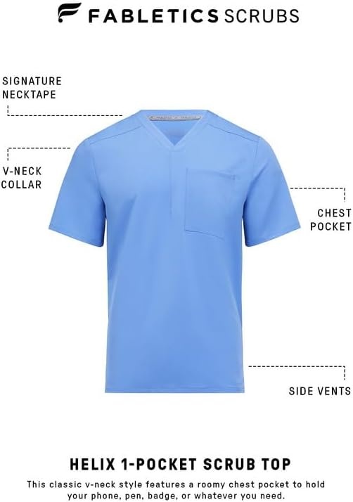 image:imageFabletics Mens Helix 1Pocket Scrub Top MotionTech WrinkleResist Chest Pocket AntiShrink SemiSlim FitCeil Blue