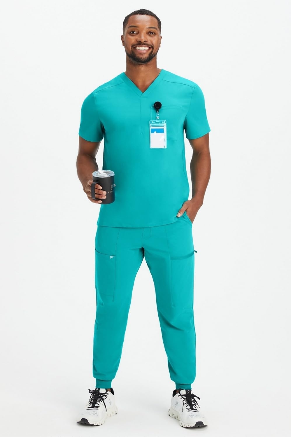 image:imageFabletics Mens Helix 1Pocket Scrub Top MotionTech WrinkleResist Chest Pocket AntiShrink SemiSlim FitElectric Teal