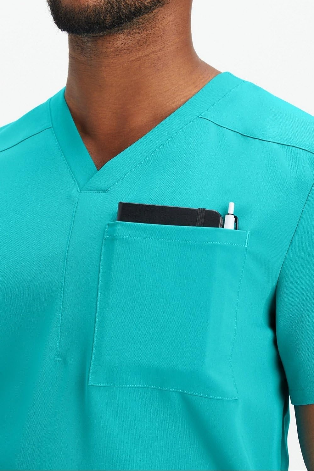image:imageFabletics Mens Helix 1Pocket Scrub Top MotionTech WrinkleResist Chest Pocket AntiShrink SemiSlim FitElectric Teal