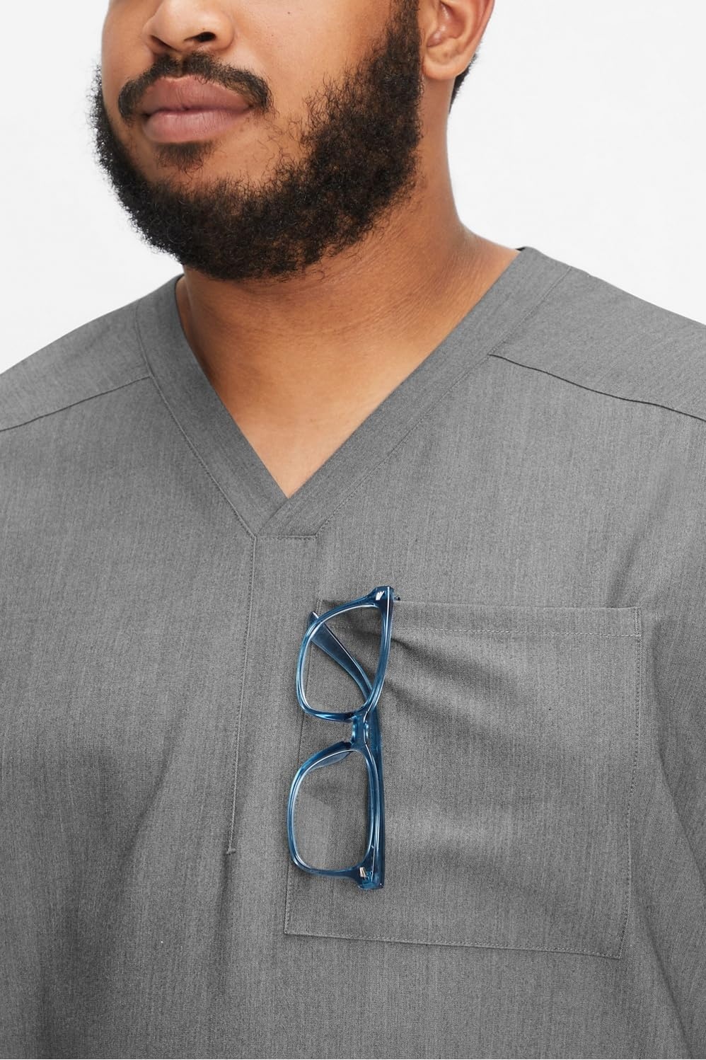 image:imageFabletics Mens Helix 1Pocket Scrub Top MotionTech WrinkleResist Chest Pocket AntiShrink SemiSlim FitHeather Grey