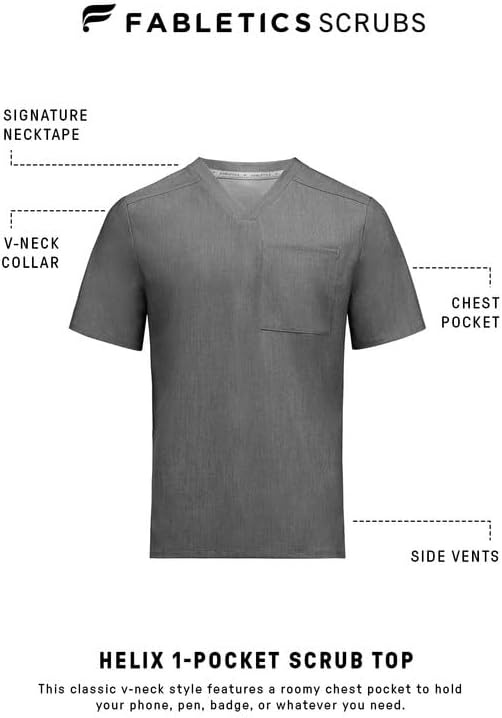 image:imageFabletics Mens Helix 1Pocket Scrub Top MotionTech WrinkleResist Chest Pocket AntiShrink SemiSlim FitHeather Grey