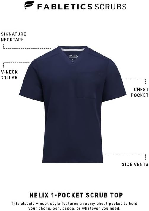image:imageFabletics Mens Helix 1Pocket Scrub Top MotionTech WrinkleResist Chest Pocket AntiShrink SemiSlim FitNavy