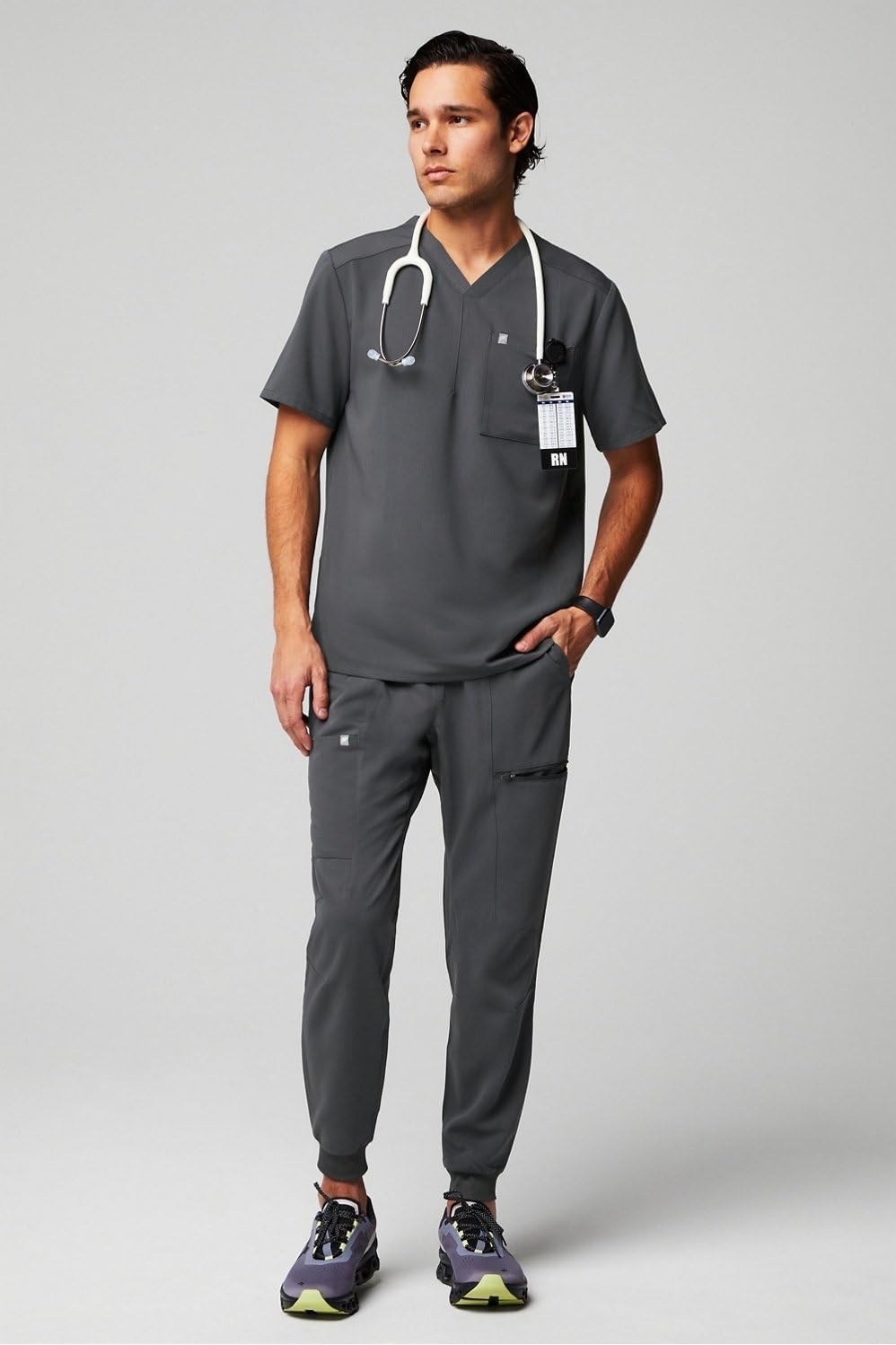 image:imageFabletics Mens Helix 1Pocket Scrub Top MotionTech WrinkleResist Chest Pocket AntiShrink SemiSlim FitOnyx