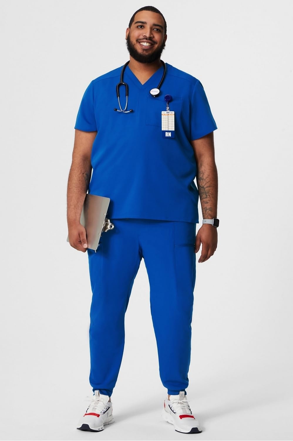 image:imageFabletics Mens Helix 1Pocket Scrub Top MotionTech WrinkleResist Chest Pocket AntiShrink SemiSlim FitRoyal Blue