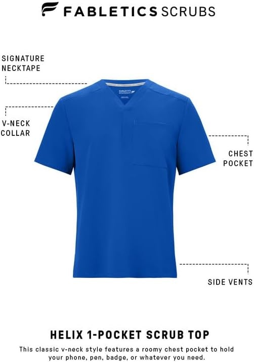 image:imageFabletics Mens Helix 1Pocket Scrub Top MotionTech WrinkleResist Chest Pocket AntiShrink SemiSlim FitRoyal Blue