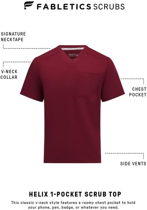 image:imageFabletics Mens Helix 1Pocket Scrub Top MotionTech WrinkleResist Chest Pocket AntiShrink SemiSlim FitWine