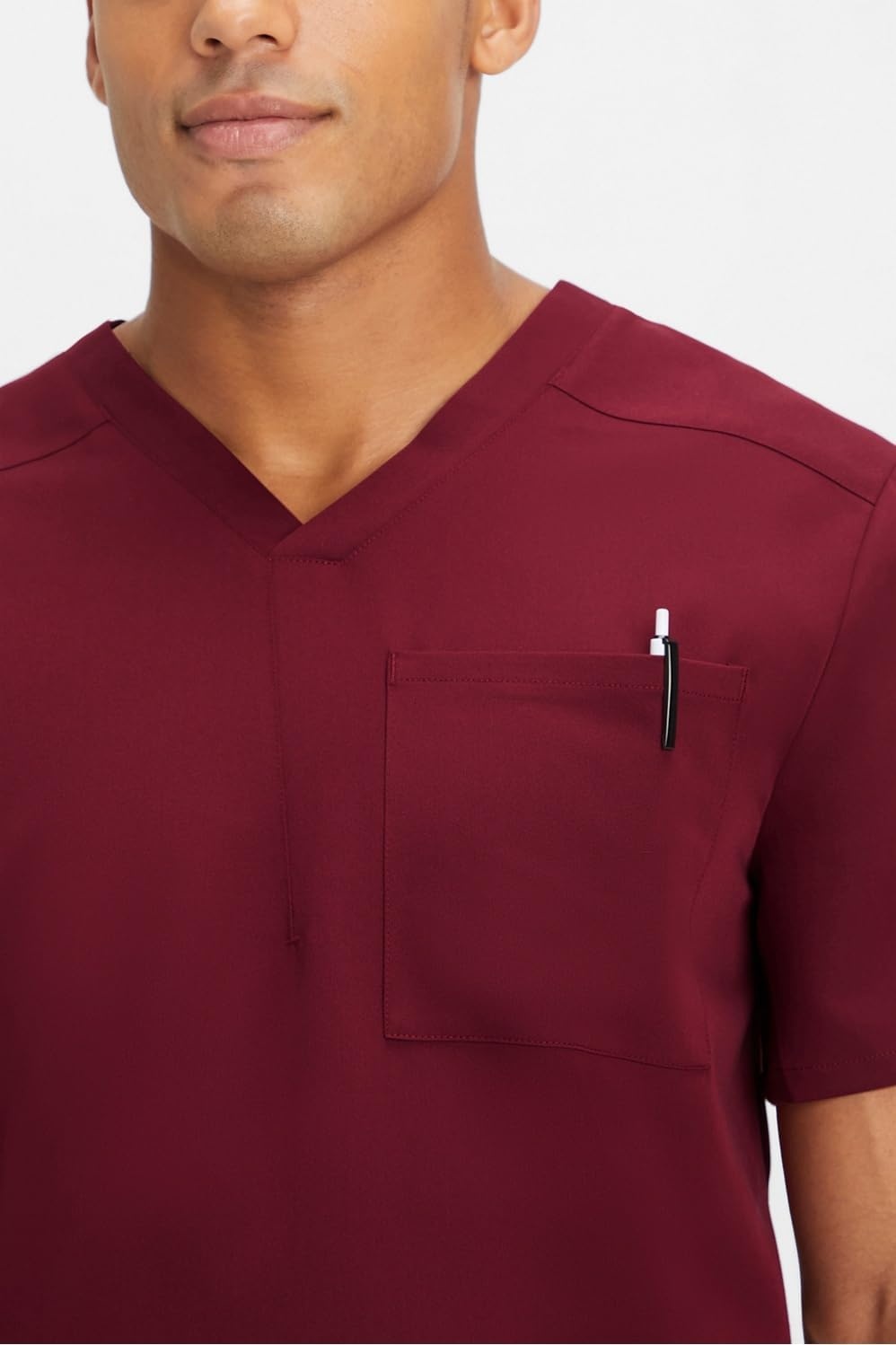image:imageFabletics Mens Helix 1Pocket Scrub Top MotionTech WrinkleResist Chest Pocket AntiShrink SemiSlim FitWine