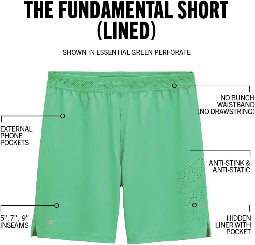image:imageFabletics Mens The Fundamental Short Lined Workout Running Training Gym Yoga Ultra Lightweight AthleticEssential Green Perforated