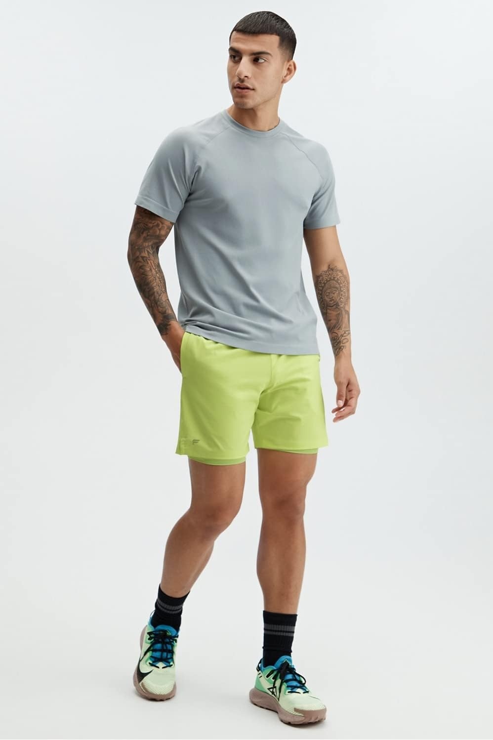 image:imageFabletics Mens The Fundamental Short Workout Running Training Gym Yoga Ultra Lightweight AthleticFaded Lime
