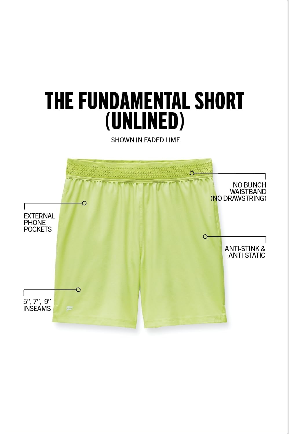 image:imageFabletics Mens The Fundamental Short Workout Running Training Gym Yoga Ultra Lightweight AthleticFaded Lime