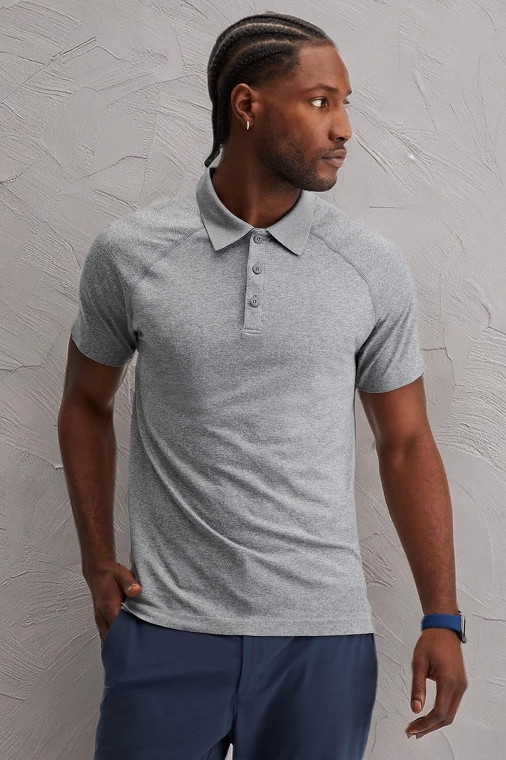 image:imageFabletics Mens The Training Day Polo Tennis Golf Performance Breathable 4Way StretchMid Grey Htr
