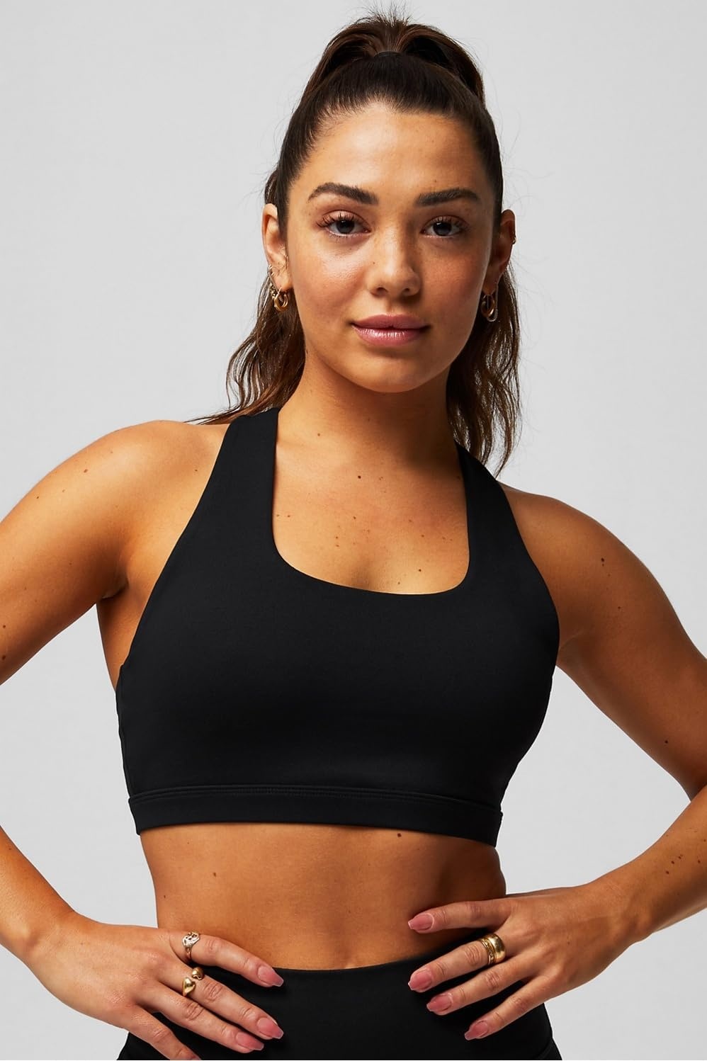 image:imageFabletics Womens Boost Medium Impact Sports Bra Workout Yoga Athletic Fitness KnitBlack