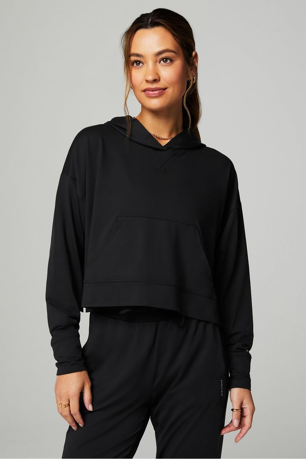 image:imageFabletics Womens Cloud Jersey Hoodie Buttery Soft Recycled Fabric Breathable MoistureWickingBlack