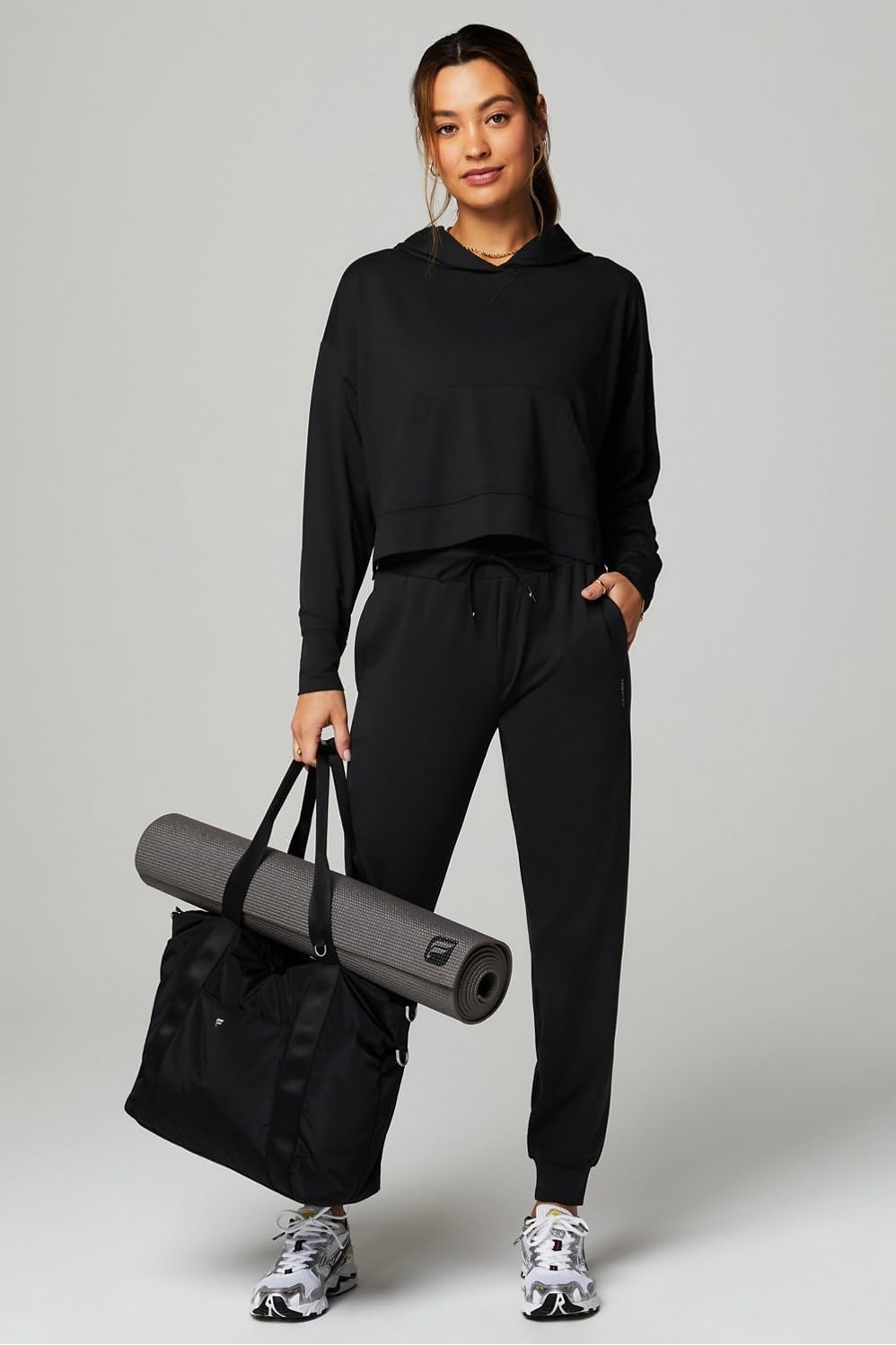 image:imageFabletics Womens Cloud Jersey Hoodie Buttery Soft Recycled Fabric Breathable MoistureWickingBlack