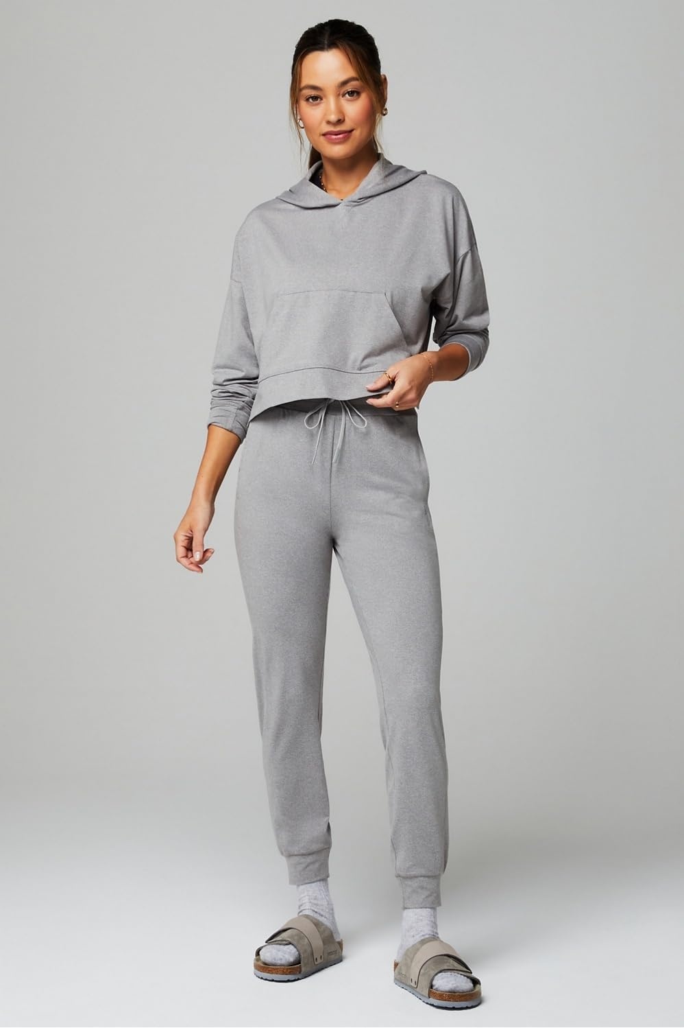 image:imageFabletics Womens Cloud Jersey Hoodie Buttery Soft Recycled Fabric Breathable MoistureWickingClassic Grey Heather