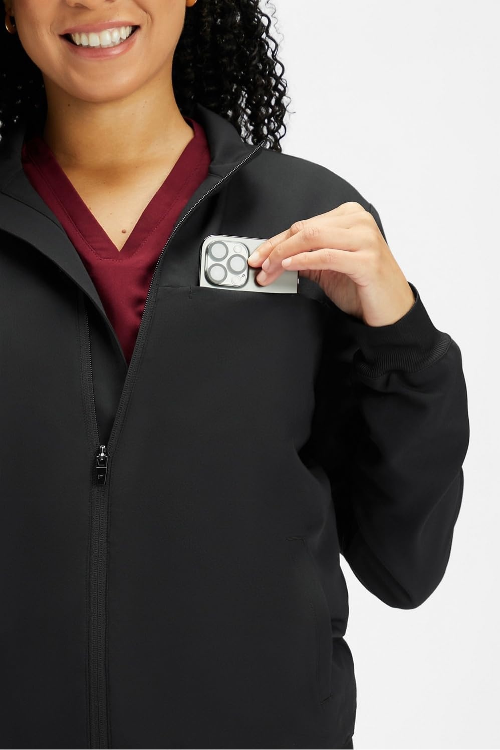 image:imageFabletics Womens Daily 3Pocket Scrub Jacket MotionTech Lightweight Breathable WrinkleResist SemiSlim FitBlack