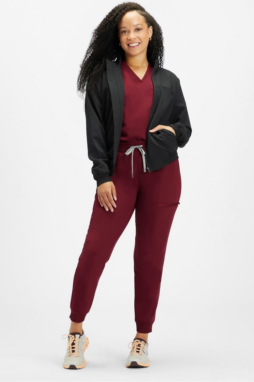 image:imageFabletics Womens Daily 3Pocket Scrub Jacket MotionTech Lightweight Breathable WrinkleResist SemiSlim FitBlack