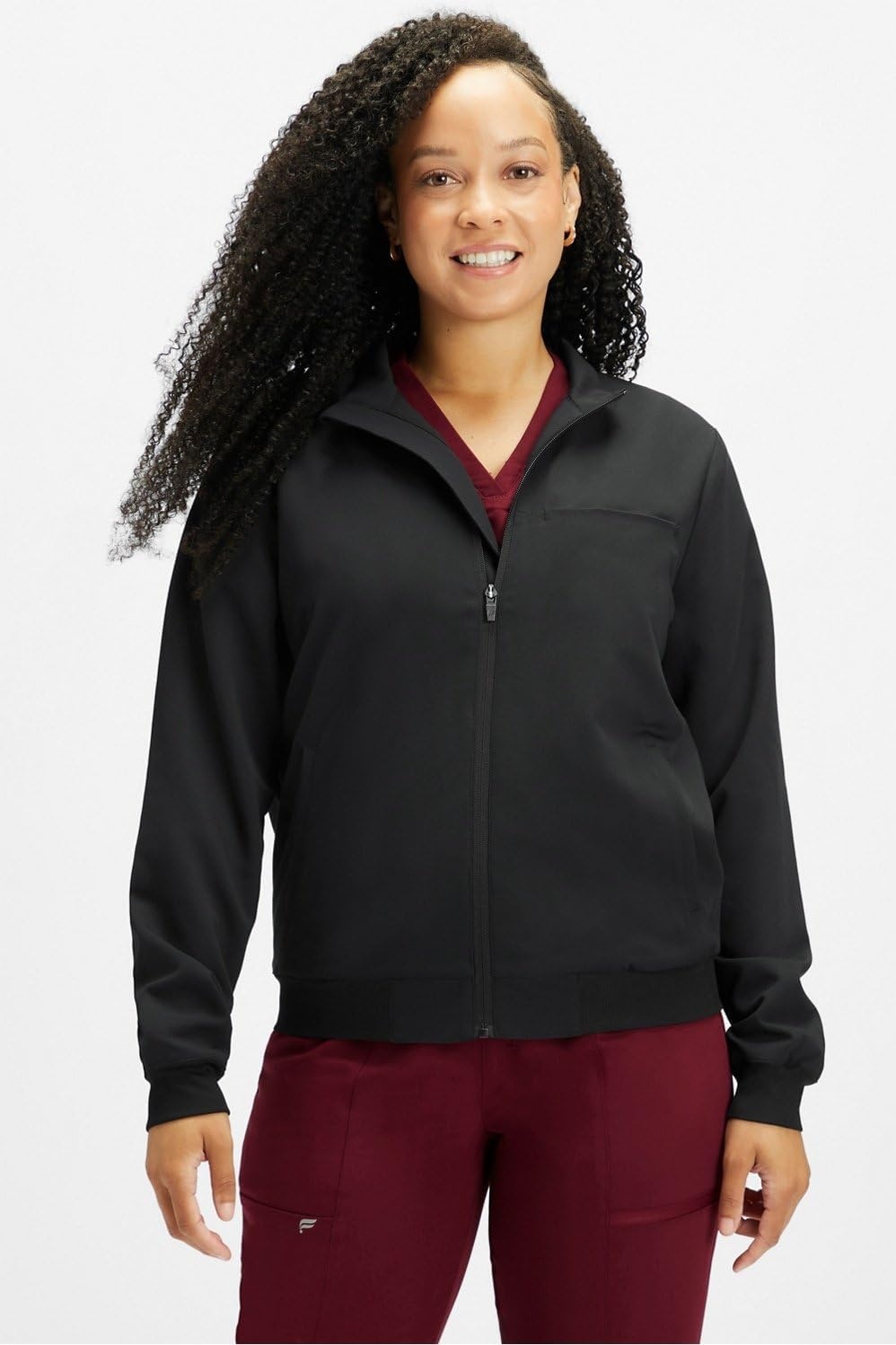 image:imageFabletics Womens Daily 3Pocket Scrub Jacket MotionTech Lightweight Breathable WrinkleResist SemiSlim FitBlack