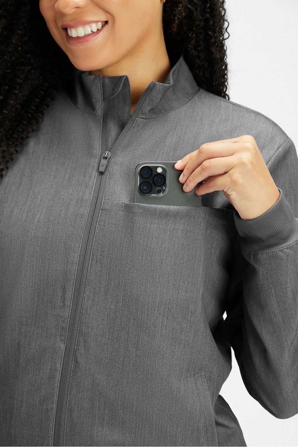 image:imageFabletics Womens Daily 3Pocket Scrub Jacket MotionTech Lightweight Breathable WrinkleResist SemiSlim FitHeather Grey