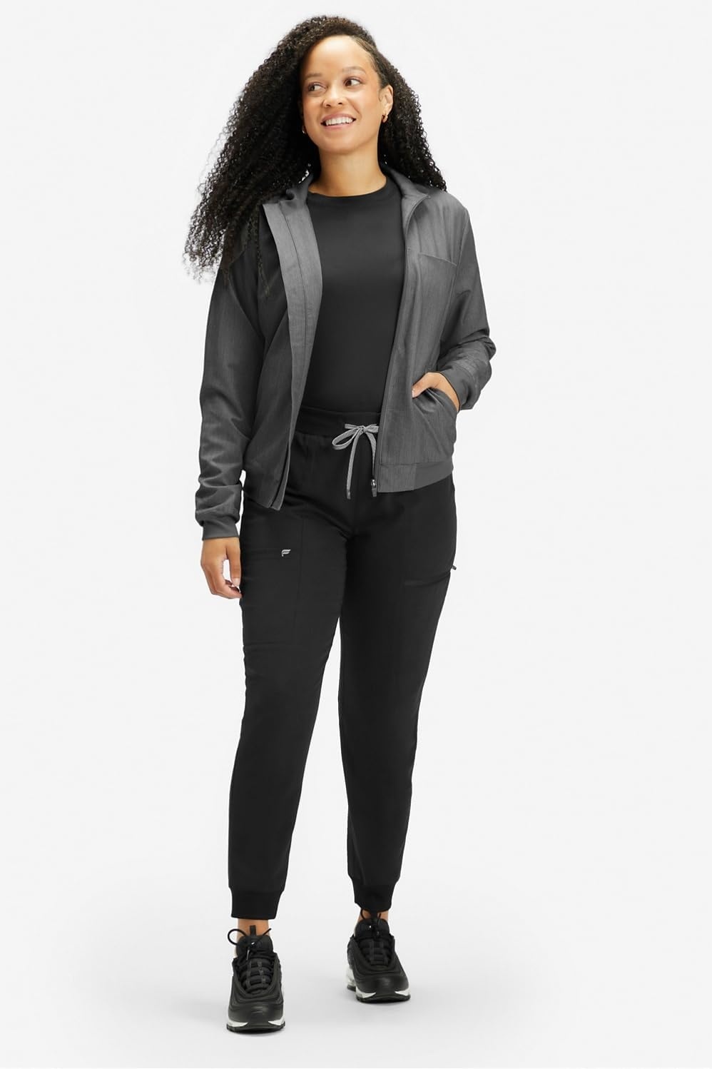 image:imageFabletics Womens Daily 3Pocket Scrub Jacket MotionTech Lightweight Breathable WrinkleResist SemiSlim FitHeather Grey