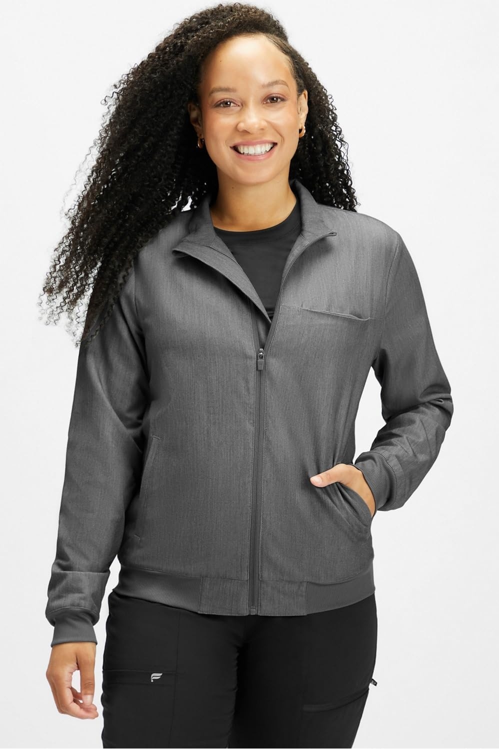 image:imageFabletics Womens Daily 3Pocket Scrub Jacket MotionTech Lightweight Breathable WrinkleResist SemiSlim FitHeather Grey