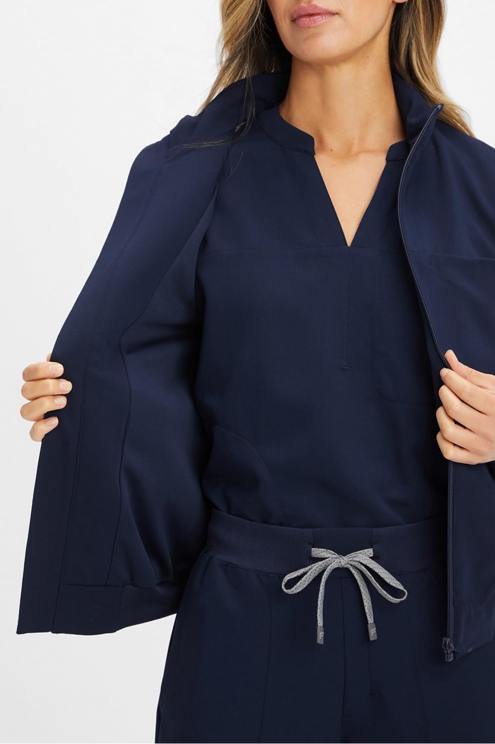 image:imageFabletics Womens Daily 3Pocket Scrub Jacket MotionTech Lightweight Breathable WrinkleResist SemiSlim FitNavy