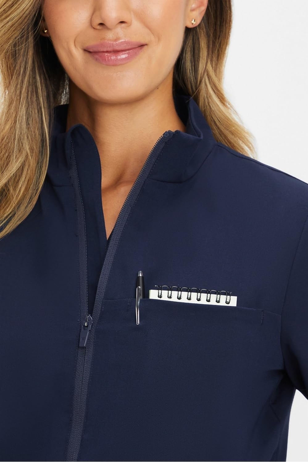 image:imageFabletics Womens Daily 3Pocket Scrub Jacket MotionTech Lightweight Breathable WrinkleResist SemiSlim FitNavy