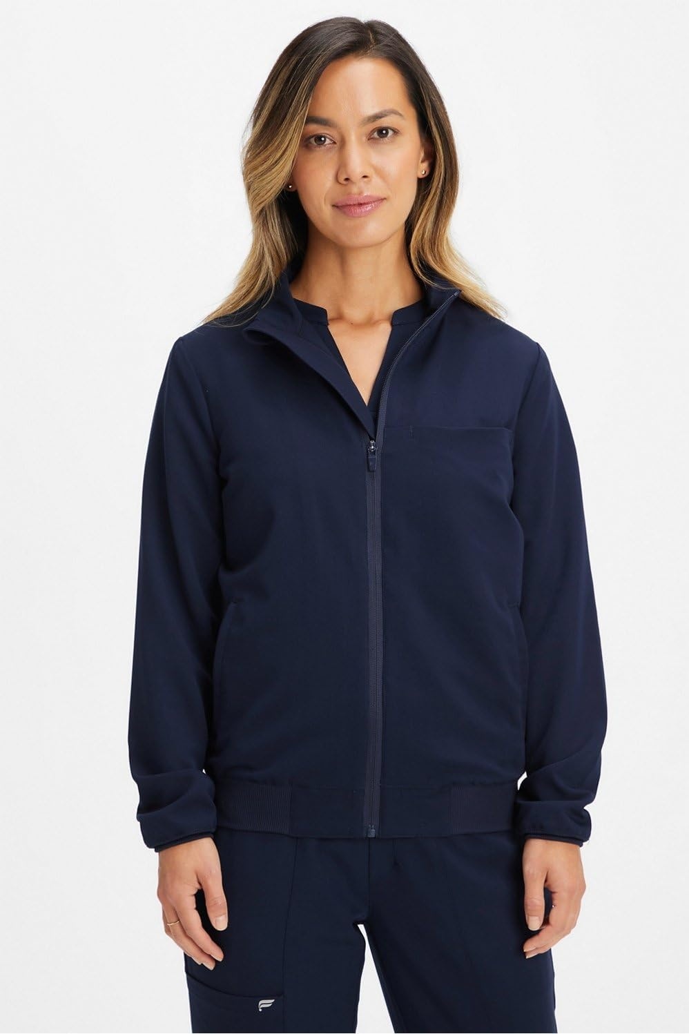 image:imageFabletics Womens Daily 3Pocket Scrub Jacket MotionTech Lightweight Breathable WrinkleResist SemiSlim FitNavy