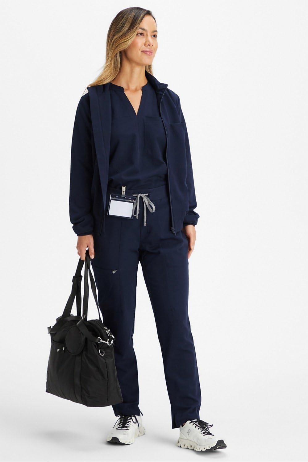 image:imageFabletics Womens Daily 3Pocket Scrub Jacket MotionTech Lightweight Breathable WrinkleResist SemiSlim FitNavy