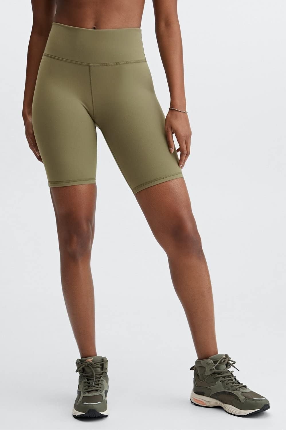 image:imageFabletics Womens Define PowerHold HighWaisted 9 Short Workout Running Spandex Maximum Compression FlatteringQuarry Grey